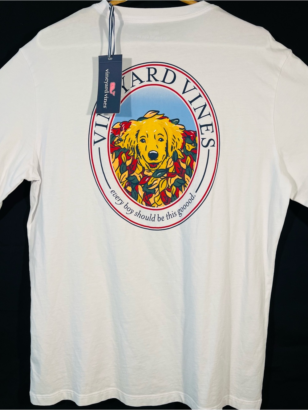 Vineyard Vines Men M Leaf Pile Doggy Long Sleeve Graphic Shirt Golden Retriever - Picture 11 of 14